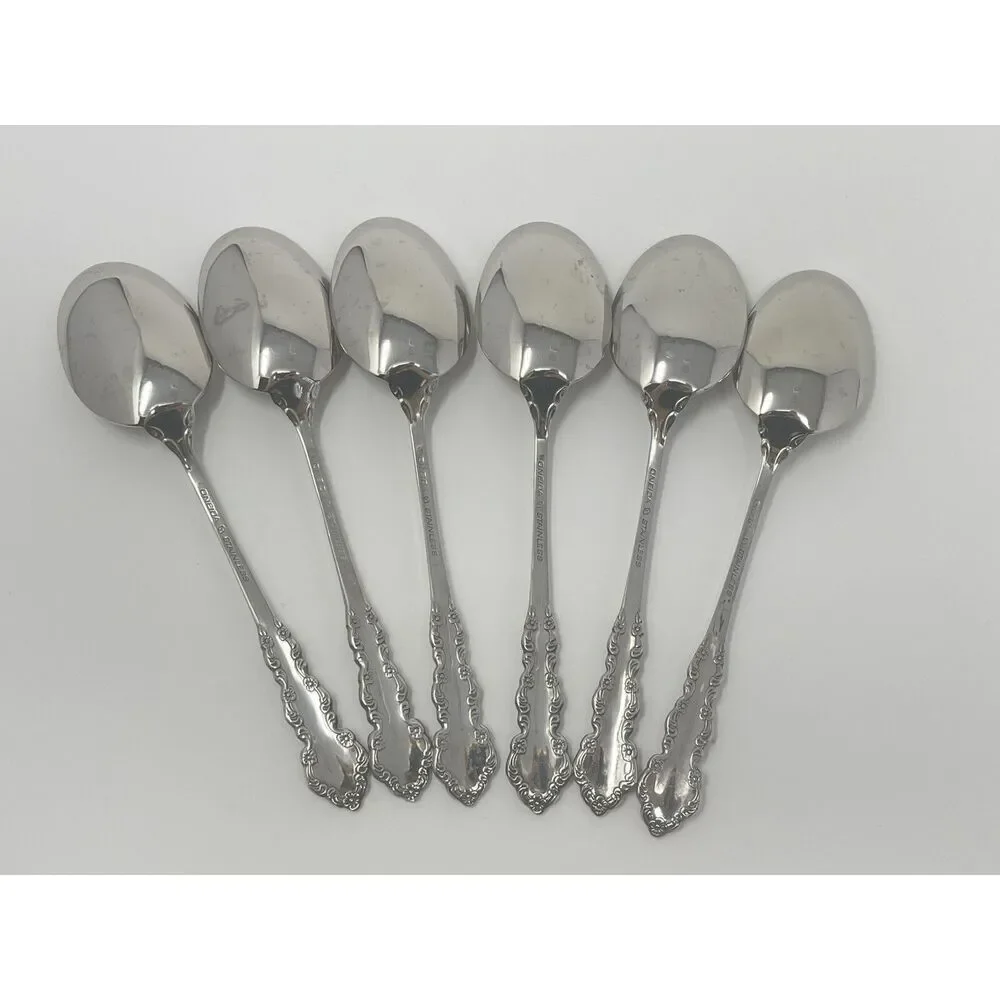 Oneida Shelley Cube USA Stainless Place Dinner Soup Spoons 6 5/8” Set Of 6